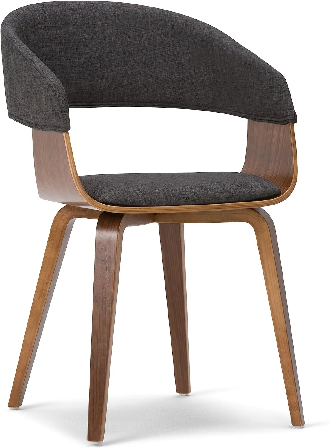 Lowell 17 Inch Century Modern Bentwood Dining Chair In Charcoal Grey Linen Look Fabric, For The Dining Room