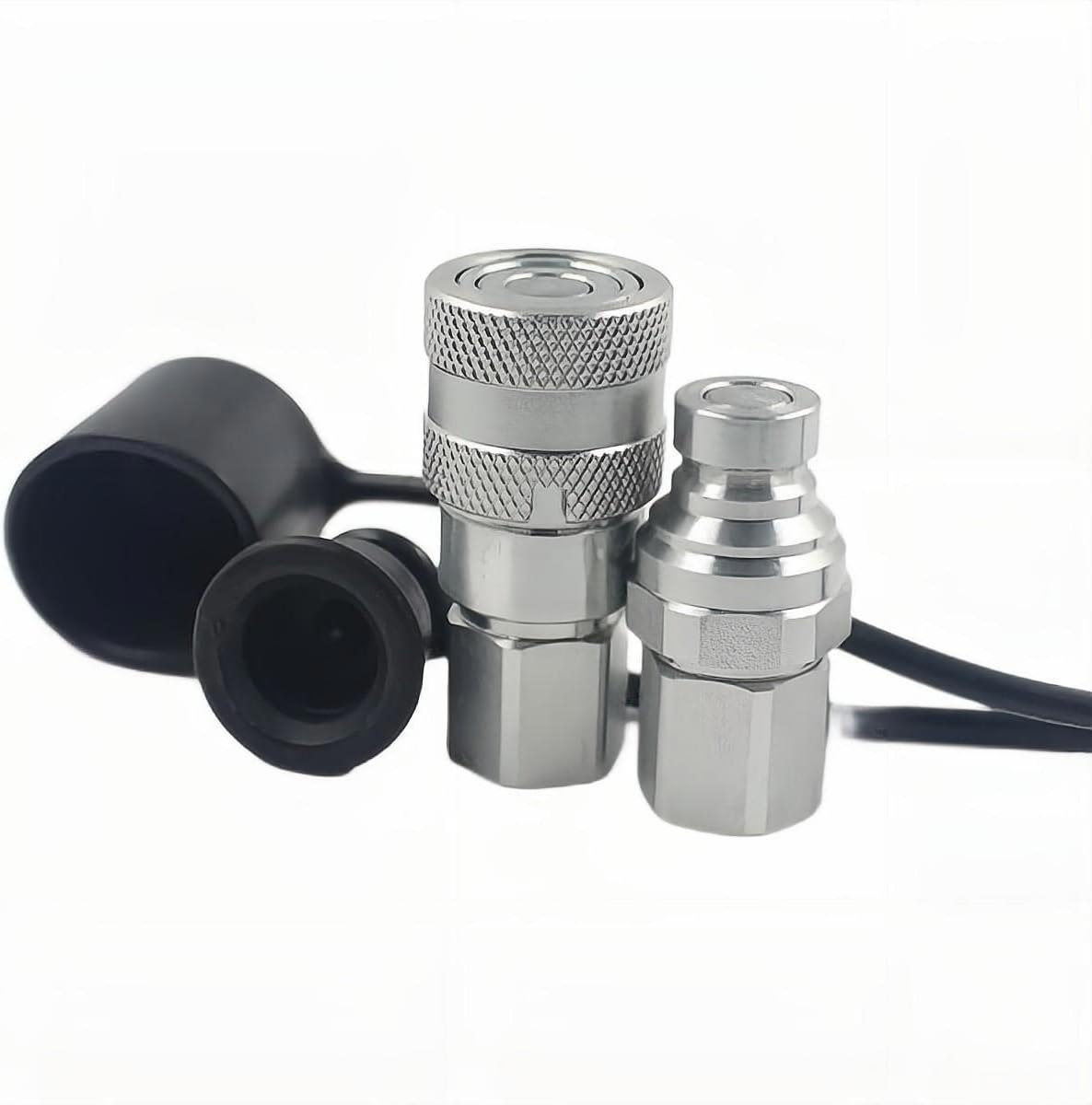2-Sets ISO16028 1/4 Flat Face Hydraulic Quick Connect Coupling/Coupler Set W/Black Dust Cap 1/4'' NPT Thread