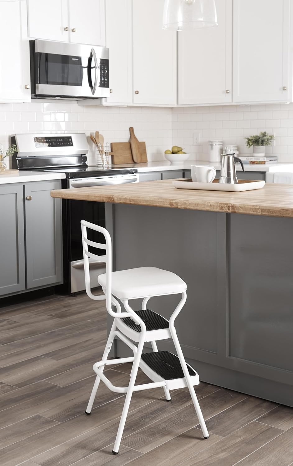 Cosco Stylaire Retro Chair + Step Stool with Flip-Up Seat, Teal and White