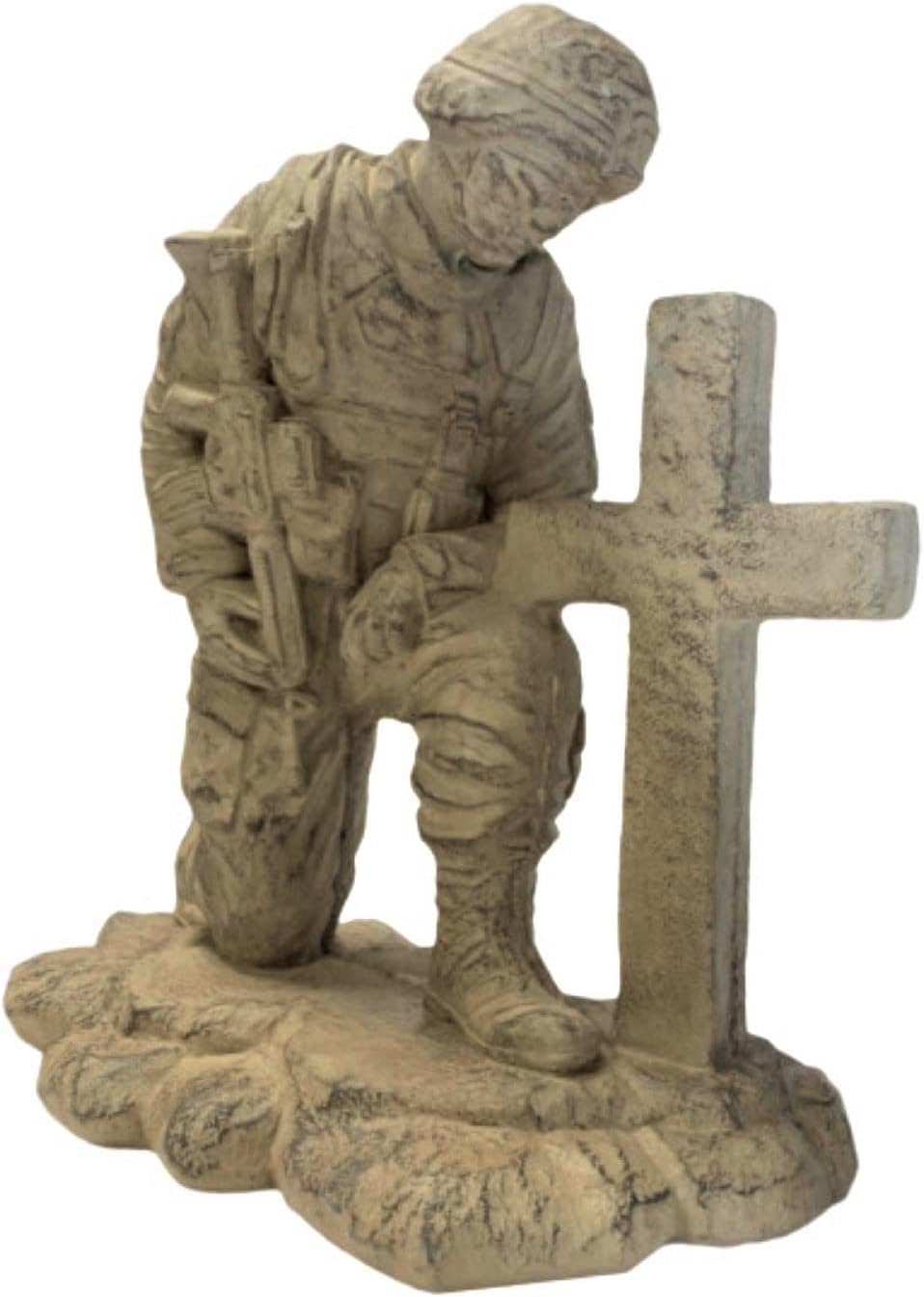 Solid Rock Stoneworks Kneeling Soldier At Cross Stone Military Statue 22in Tall
