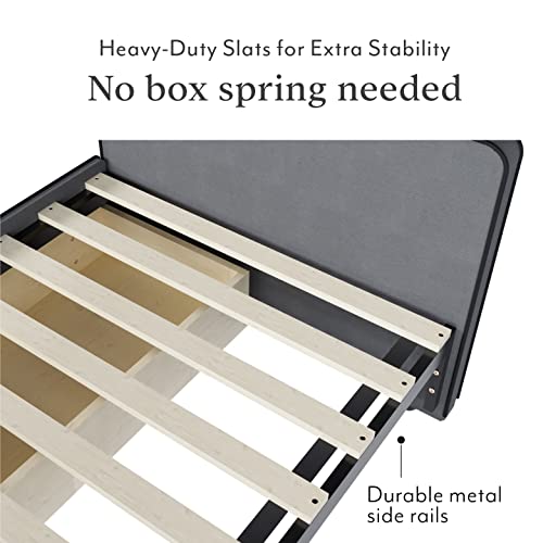 DG Casa Caden Twin Size Platform Bed Frame with 2 Storage Drawers Underneath - Upholstered in Gray Fabric - Ideal as Sofa Bed or Twin Daybed, Box Spring Not Required