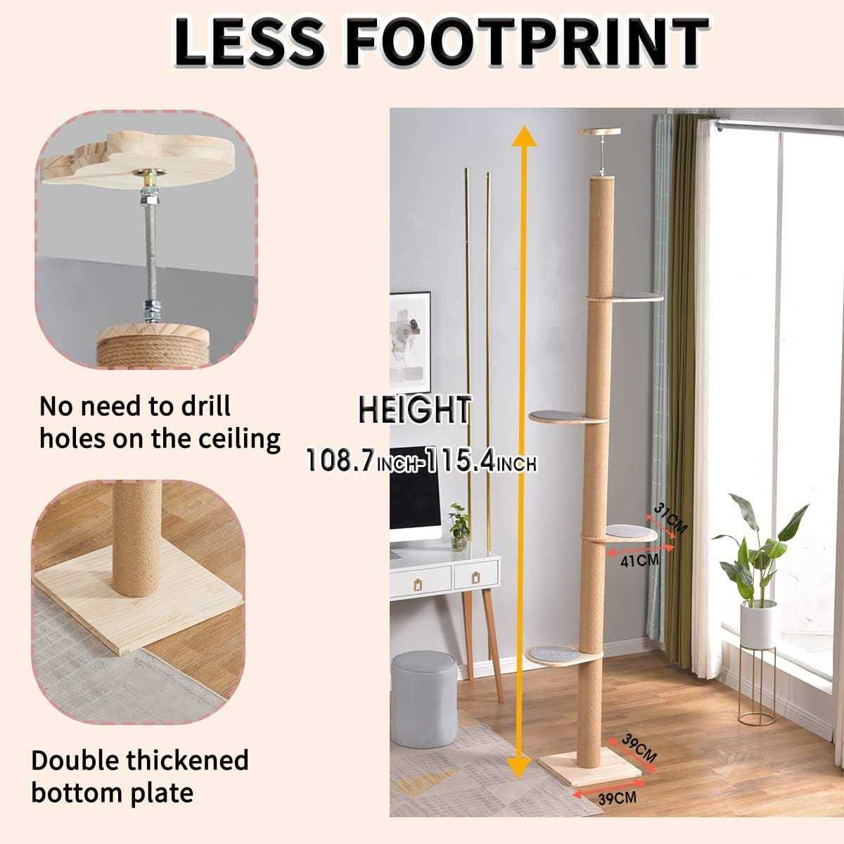 Catforest Floor-to-Ceiling Cat Tree Cat Climbing Tower with Natural Sisal Rope Scratching Post - Pet Supplies online store