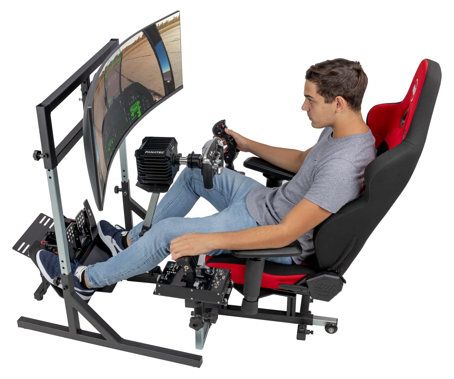 SimFab Triple Monitor Stand for Racing and Flight Simulators Model LD | Up to 100x100mm VESA Mount or M4/M5 Hardware (Triple Monitor Stand, Light Duty Mount Brackets)