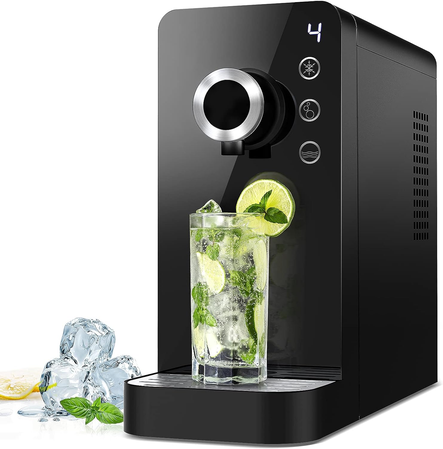 Commercial Sparkling Water Maker- Soda Maker Fizzy Drink Machine Carbonator for Home, Countertop Ice Water Cooler Dispenser and Room Temperature Water Without CO2 Cylinder Black