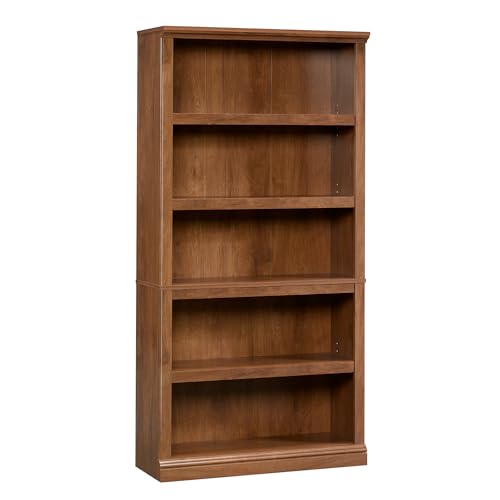 Sauder 5 Tier Book Shelf Wooden Bookcase Multipurpose Bookshelf for Home Office, Living Room, in Chalked Chestnut