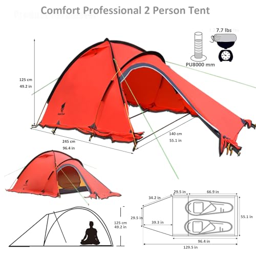 Geertop Portable 2 Person 4 Season Tent Waterproof Backpacking Tent Double Layer All Weather for Camping Hiking Travel Climbing Mountaineering - Easy Set Up