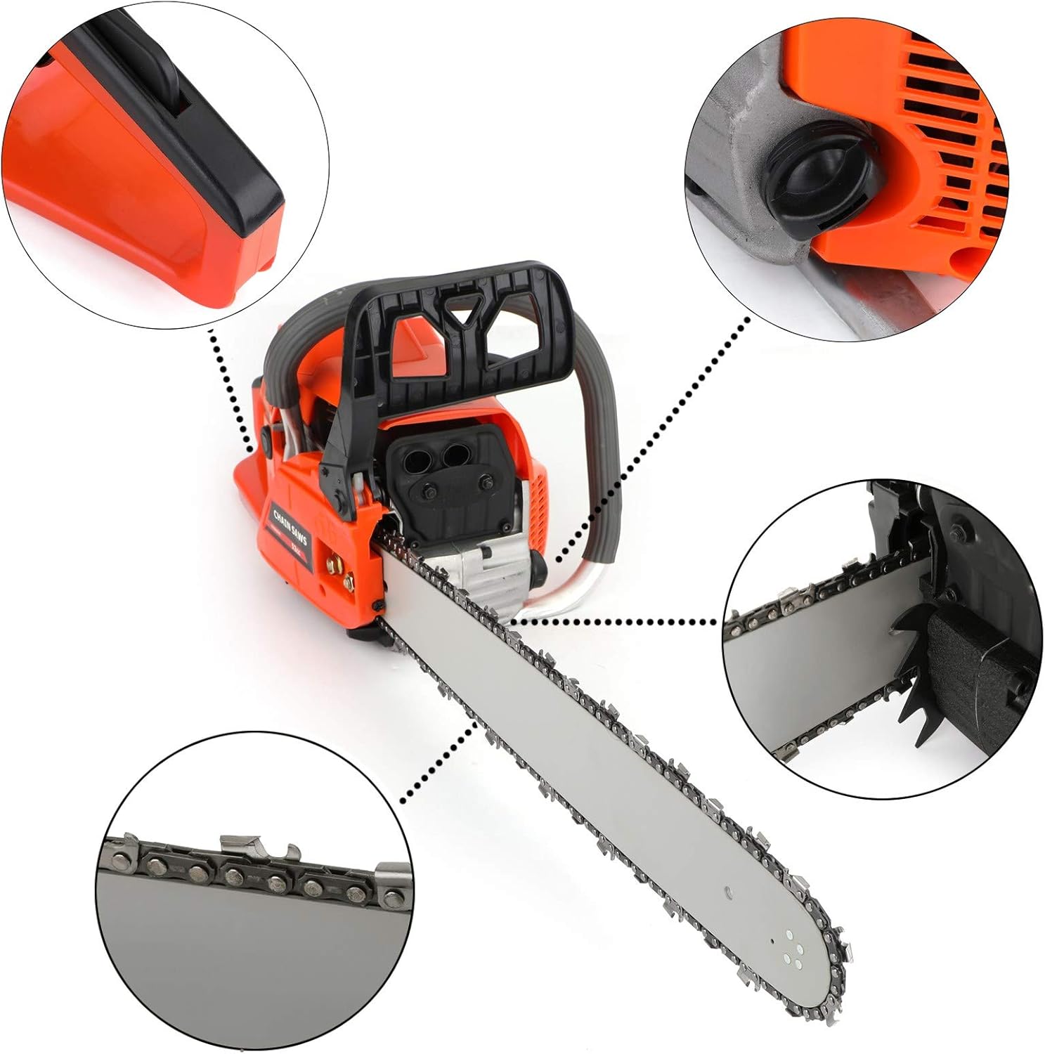 Topteng Gasoline Chainsaw 22 Inch, 52cc Gas Chainsaw 22" Bar Powered Engine 2 Cycle Gasoline Chain Saw, Orange