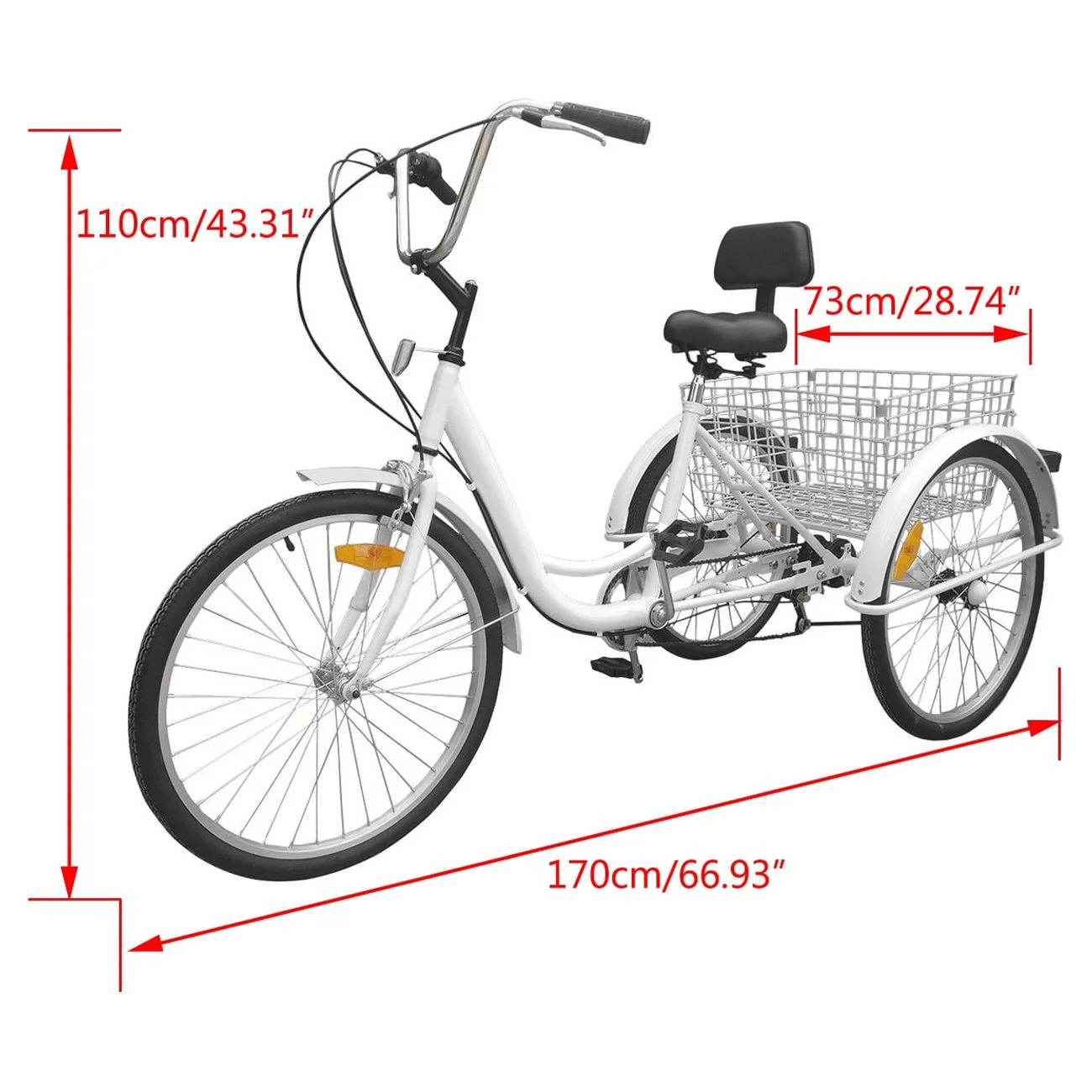Motor Genic Unisex 7-Speed 24" Adult 3-Wheel Tricycle Cruise Bike With Basket Women Trike Bycicle White