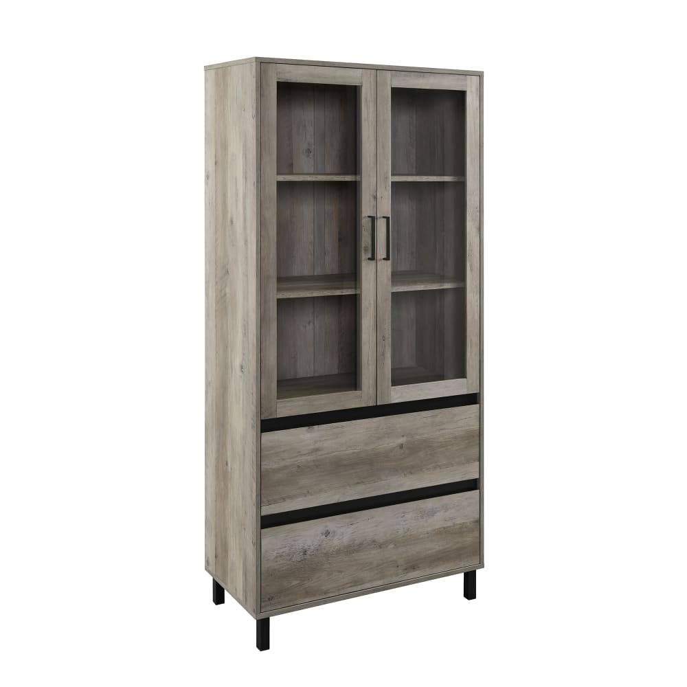 Walker Edison 68x22 Glass Door Storage Hutch - Dark Walnut
