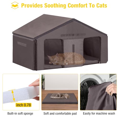 Aivituvin Cat House with Insulated Liner, Large Heated Feral Cats Shelter, Weatherproof Cat Condos for Outdoor Indoor Cats