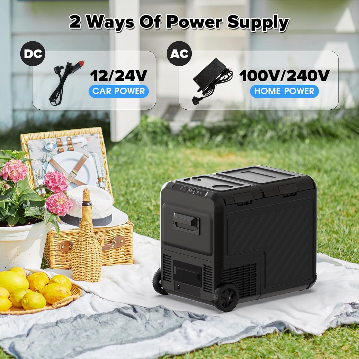12 Volt Car Refrigerator, 48 Quart (45L) Dual Zone Electric Cooler -8°F-68°F, Compressor Portable Freezer with 12/24V DC 100/240V AC for Vehicles, Camping, Travel and Home Use
