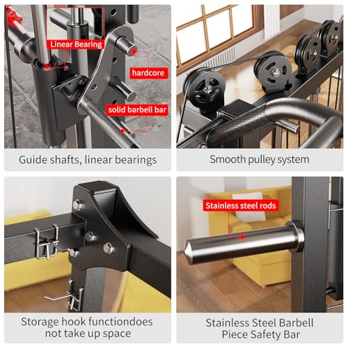 L05/07 Smith Machine，Multi-Function Squat Rack Power Cage with Cable Crossover System,with Weight Bench, Olympic Barbell Weight Set, for Home Gym