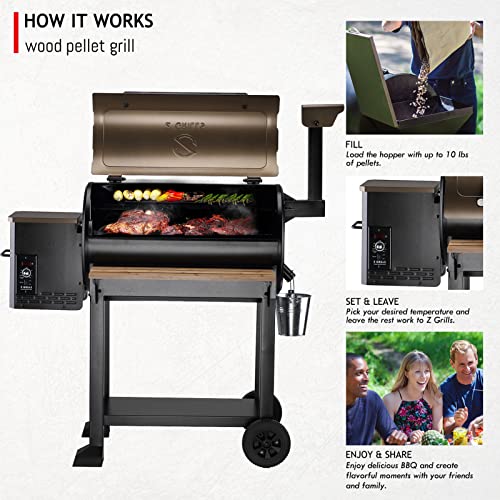 Z GRILLS Newest Pellet Grill Smoker with PID 2.0 Controller, LCD Screen, 2 Meat Probes, Huge Storage Cabinet, 697 sq in Cooking Area, Rain Cover for Outdoor BBQ, 700D6, Bronze