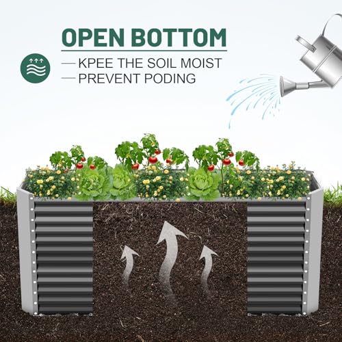 Land Guard 8x4x3ft Rectangular Galvanized Raised Garden Beds, 36" Tall Large-Capacity Metal Planter Box Outdoor, Durable Deep Raised Garden Bed, Raised Beds for Gardening Vegetables, Classic Silver