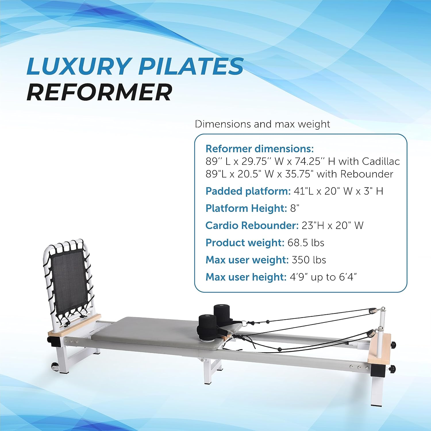 AeroPilates Precision Reformer 610 with Optional Cadillac - Pilates Reformer Workout Machine for Home Gym - Cardio Fitness Rebounder - Up to 350 lbs Weight Capacity