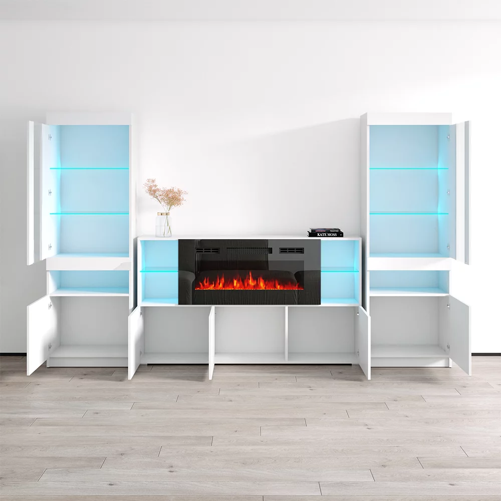 Komi 03 Electric Fireplace Modern Wall Unit Entertainment Center