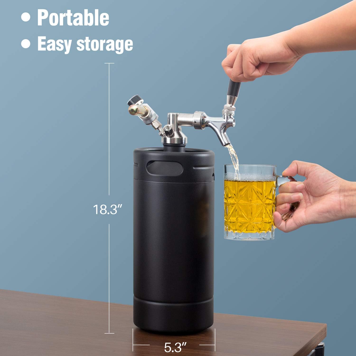 TMCRAFT 128oz Growler Tap System, Pressurized Stainless Steel Mini Keg with Cooler Jacket, Portable Home Dispenser System to Keep Fresh and Carbonation for Draft, Homebrew and Craft Beer (Matte Black)