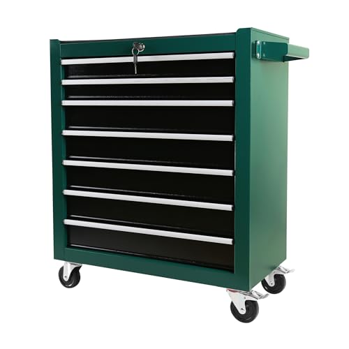 5 Drawers Rolling Tool Chest Cabinet with Wheels, Tool Storage Cart and Tool Box Organizer with 7 Extra Storage Boxes for Garage, Warehouse and Workshop, Blue & Grey