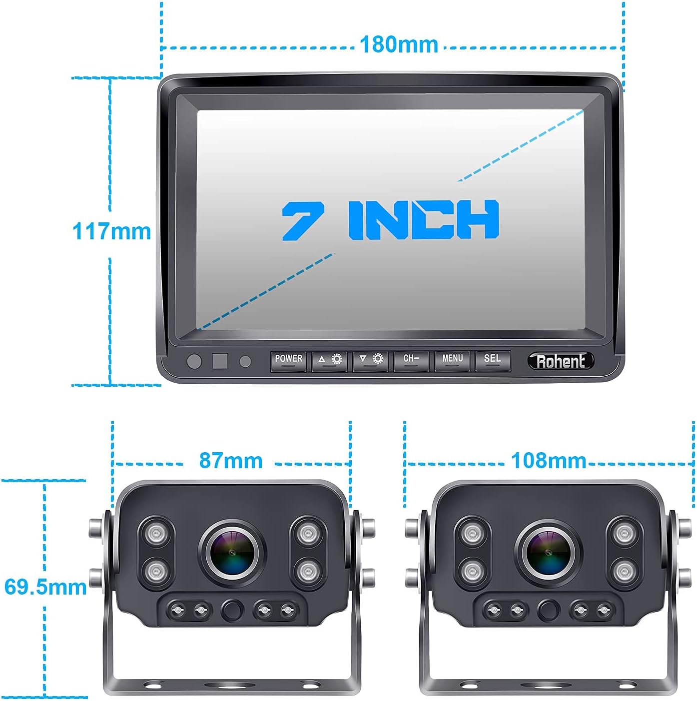 Wireless Backup Camera for RV HD 1080P with 7 Inch DVR Monitor High-Speed Rear View Observation System for RVs Trucks Trailers 5th Wheels with Adapter Compatible with Furrion Pre-Wired RV Rohent R9