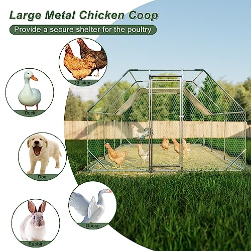Large Metal Chicken Coop Run with Cover,13 x 10 x 6.4 FT Walk-in Poultry Cage Run with Lockable Doors,Chicken Pen for Outdoor, Backyard, and Farm,Suitable for Chickens and Other Poultry
