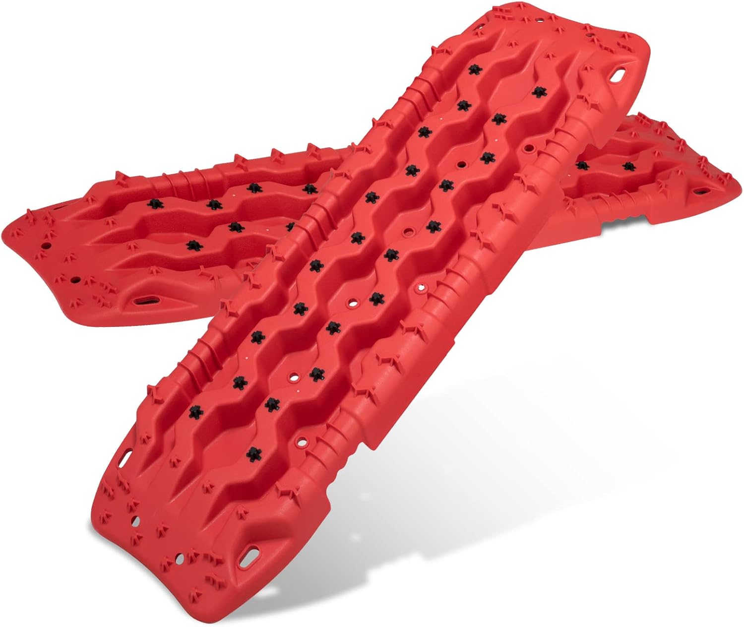FIERYRED Recovery Traction Tracks, 2 Pcs Recovery Traction Mat for Off-Road Mud, Sand, Snow Traction Tire Ladder- Tire Traction Tool (Black with Blue)