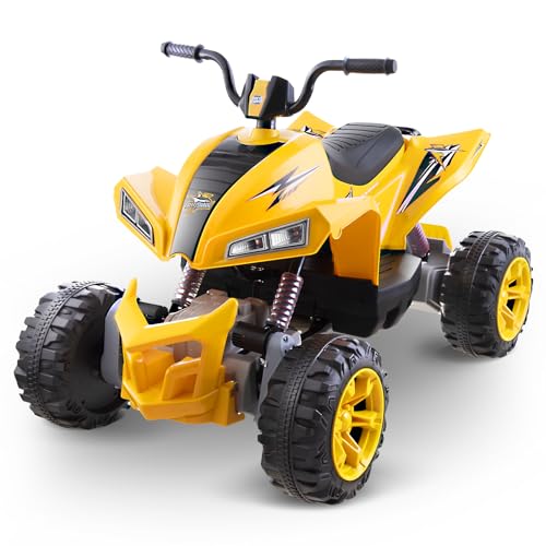 Blitzshark 24V Ride on ATV Kids Quad 4-Wheeler Electric 4WD, with 4X75W Powerful Motors, 9AH Large Battery, 6 MPH Max Speed, Easy-Drag, Soft Brake, Full-Metal Suspension, Wireless Music Player, Black