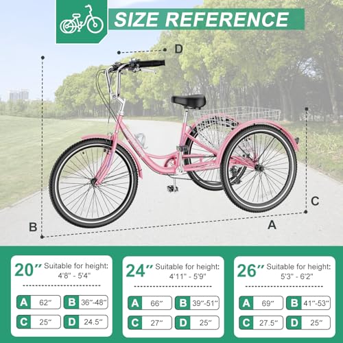 LILYPELLE Adult Tricycle 7 Speed, 3 Wheel Bike Adult, 20/24/26 inch Wheels Cruiser Bikes with Cargo Basket for Seniors, Women, Men