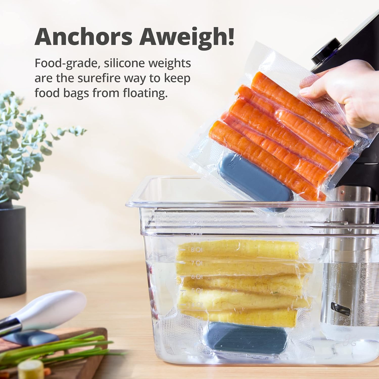 Greater Goods Holiday Sous Vide Bundle with Sous Vide Cooker, Container, and Silicone Weights, Designed in St. Louis. Stone Blue.