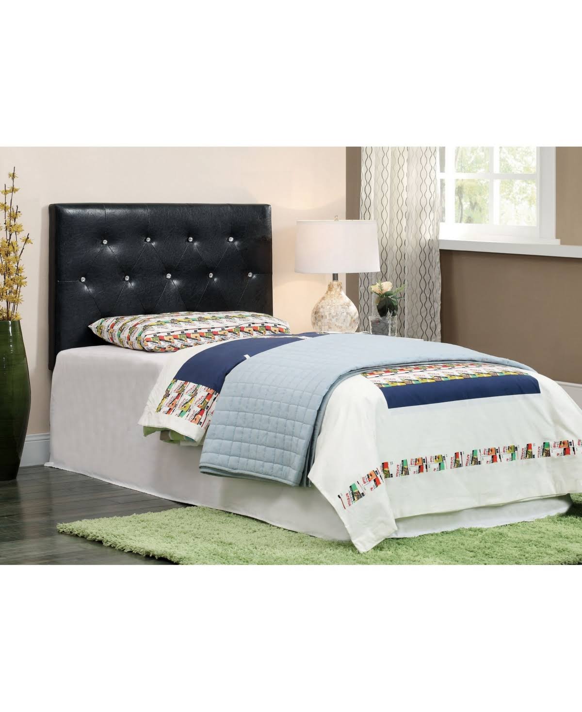 Kylen Twin Tufted Leather Headboard - Black