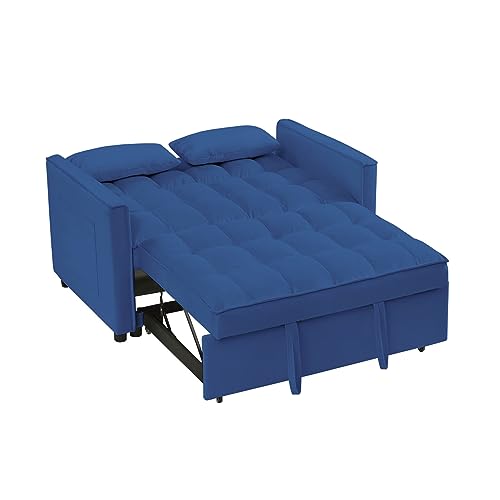 JINS&VICO 3 in 1 Sleeper Sofa Bed, Convertible Lounge Couch Bed with Side Pockets, Pullout Sleeper Loveseat with Pillows and Adjustable Backrest for Home Office and Small Space, Off White