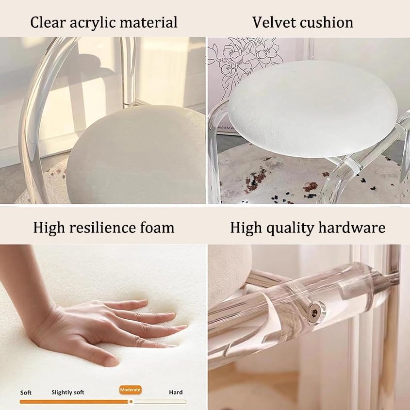 Acrylic Transparent Modern Chair Transparent Fluid Style, Casual Light Luxury Dining Chair, Bedroom Makeup Chair, Weight Capacity 330 Lb,Grey