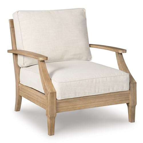 Signature Design by Ashley Carter Hall Outdoor Eucalyptus Patio Sofa with Cushion, Beige