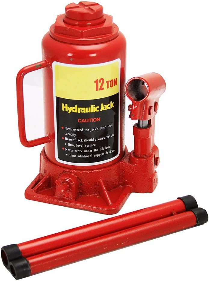 XtremepowerUS Heavy Duty Hydraulic Bottle Jack - 12 Ton Capacity Lifting Equipment with Handle, Red
