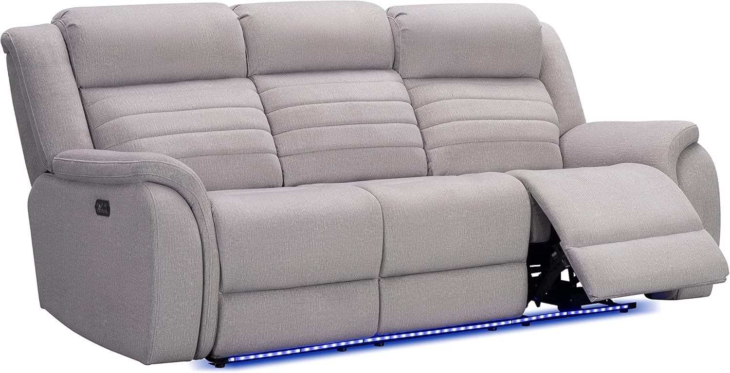 Abbyson Living Tristan Power Reclining Sofa - Transitional Design, Fabric, Heat & Massage, Built in LED Lighting, Gray