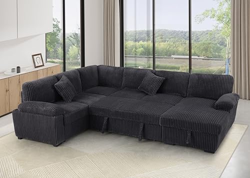 Oversized U-Shaped Sectional Sofa Couch Plush Corduroy Upholstered Modular Deep Seat Sofa&Couch Sectional W/Right Facing Chaise Lounge and 7 Toss Pillows for Home Apartment Living Room Furniture Sets