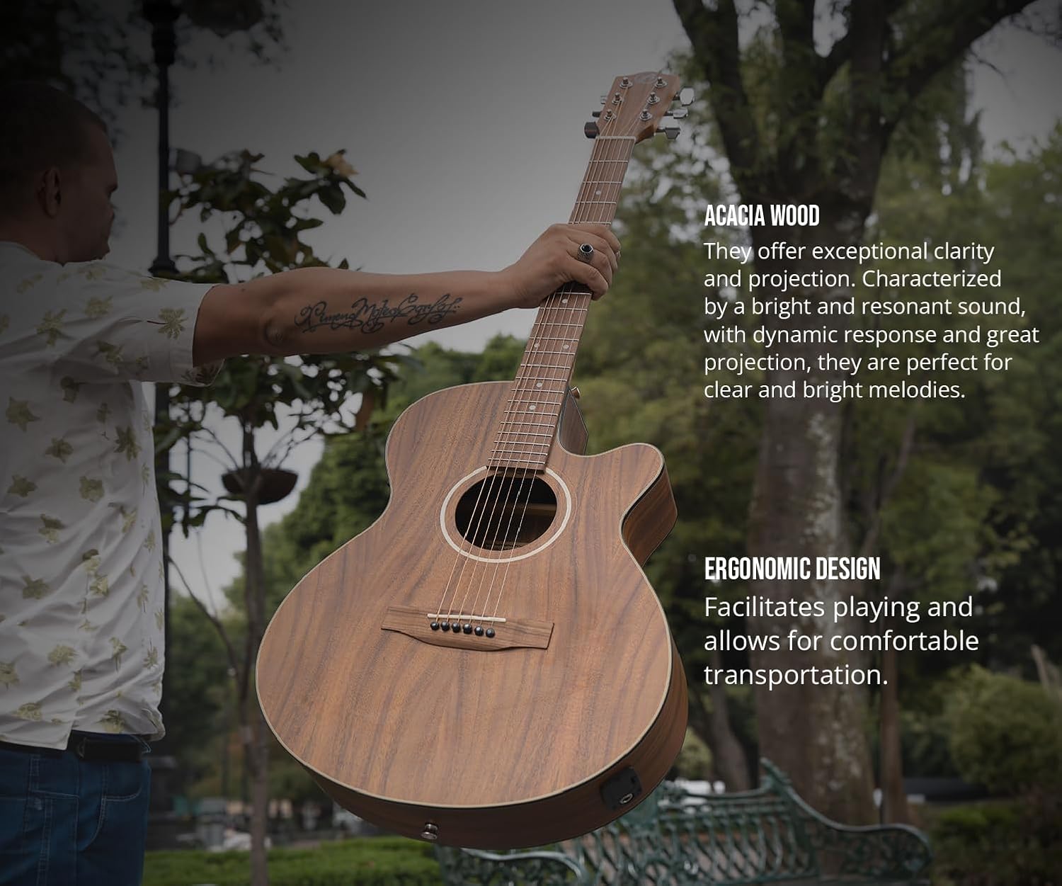 Bamboo Acoustic Electric Guitar 40" Acacia Cutaway Guitar. Beginner Kit for Adults ands Teens with Gig Bag, Pick, Tuner, Strings, Capo, Strap, pickguard and Truss Rod Key.