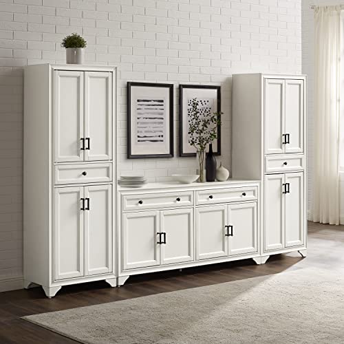 Crosley Furniture Tara 3-Piece Modern Farmhouse Sideboard Buffet Cabinet and Kitchen Storage Pantry Set, Distressed Gray