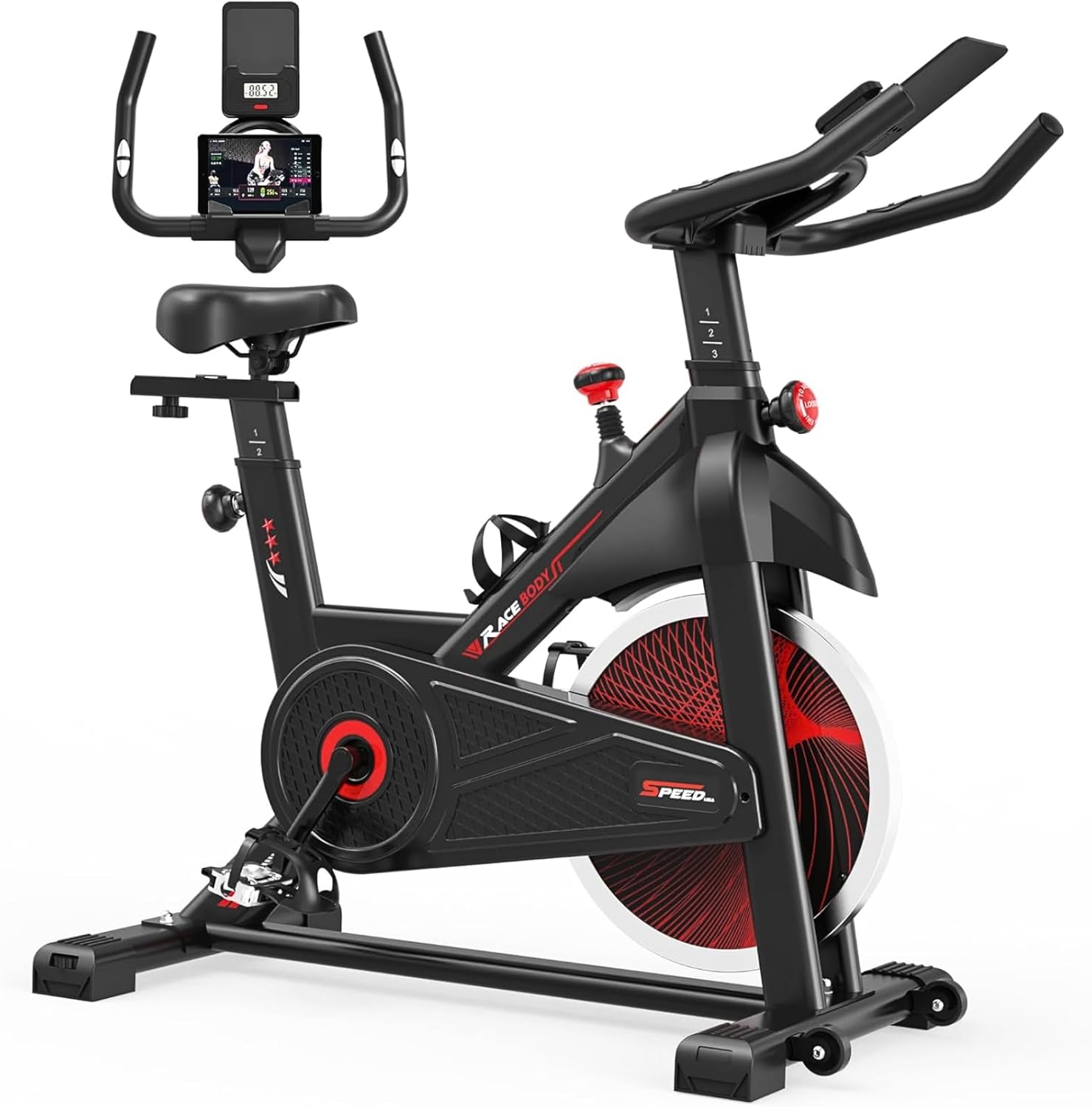 Exercise Bike, Indoor Cycling Bike with Silent Belt Drive, Heavy Flywheel and LCD Monitor for Home, Indoor Bike for Gym Cardio Workout Training