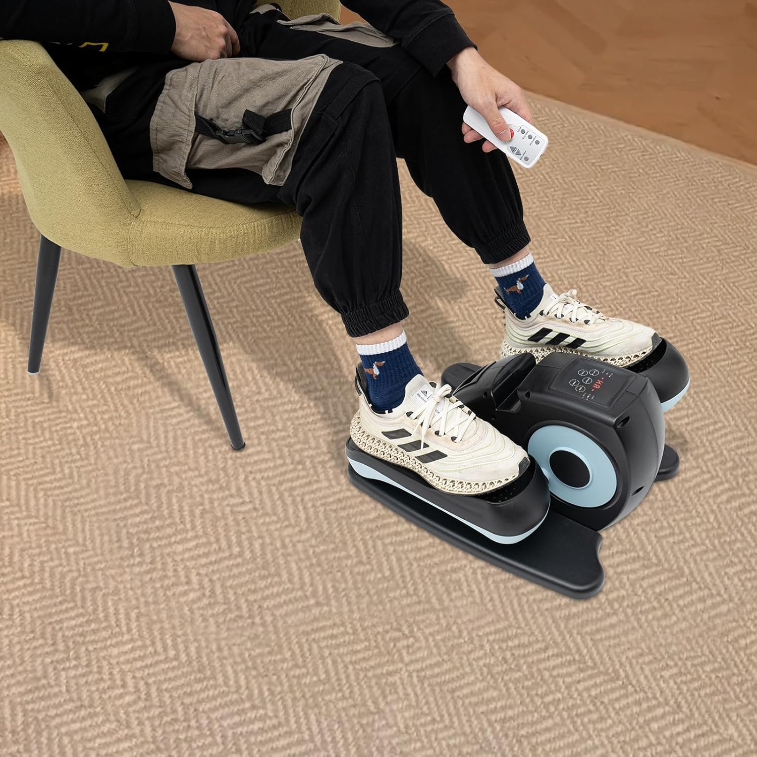 Under desk Elliptical Machine for Seniors Rehab Electric Seated Leg-foot Pedal Exerciser, for Home & Office with Remote and LCD Monitor
