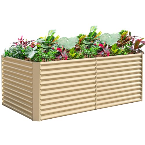 Land Guard 8x4x3ft Rectangular Galvanized Raised Garden Beds, 36" Tall Large-Capacity Metal Planter Box Outdoor, Durable Deep Raised Garden Bed, Raised Beds for Gardening Vegetables, Classic Silver