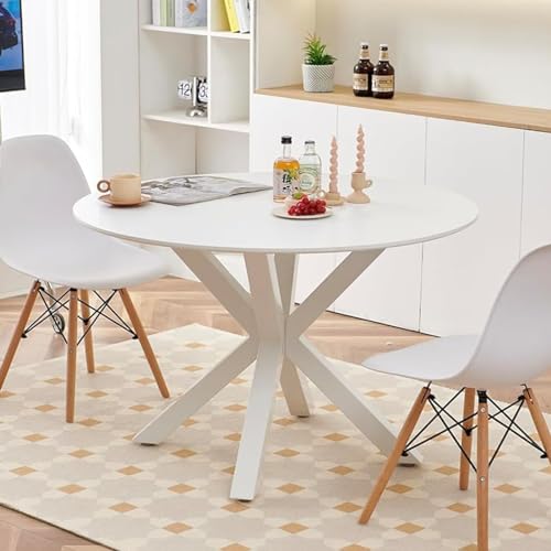 Round Dining Table for 4, Mid Century Modern 42" Faux Wood Round Dining Room Table, Round Kitchen Table for Dining Living Room, Office, Small Spaces