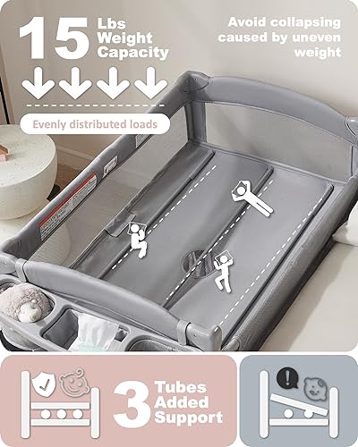 Baby 4 in 1 Bassinet Bedside Sleeper, 4 Functions Bedside Crib Sleeper, Playard, Changing Table, Baby Bassinet for Newborn Baby, Bedside Bassinet for Baby Portable Changing Table