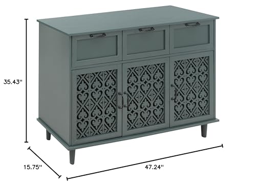 Sideboard Buffet Cabinet with Storage - Accent Storage Cabinet American Furniture, Modern 2 Door 3 Drawer Cabinet, Farmhouse Wood Credenza for Living Room, Bedroom, Dining Room (Blue)