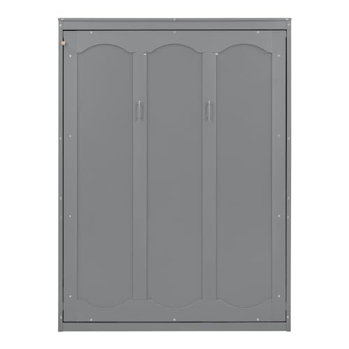 Queen Size Murphy Bed with Shelves, Easy Fold Wood Wall Bed, Space-saving Murphy Bed Cabinet Queen for Guest Room Home Office,White