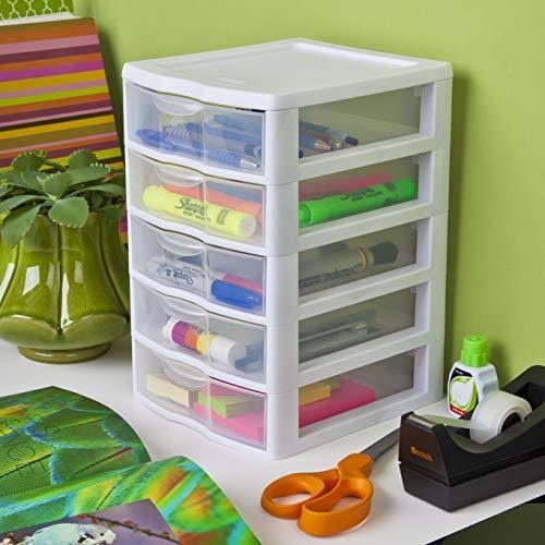 Sterilite 20758004 Small 5 Drawer Unit White Frame with Clear Drawers 4-Pack
