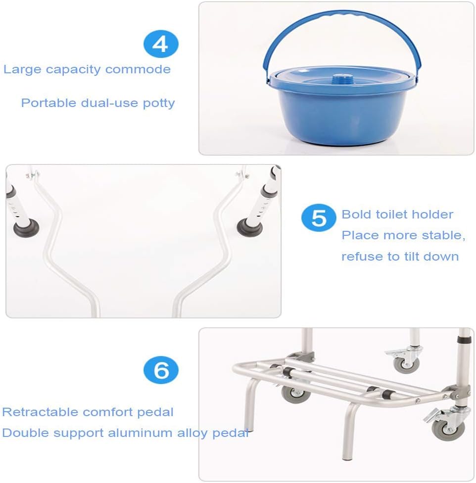Mobile Bedside Commode, Wheeled Folding Toilet Seat Chair Armrests Backrest and Removable Footrests WC Chair with Lid Bathroom Chair or Disabled Pregnant Elderly