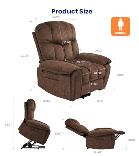 Power Lift Recliner Chair for Elderly,Upgraded Lift Chair,Recliners on Clearance with Massage,Designed for Adults with 2 Cup Holders Side Pockets and a Cool Mat,Ideal for Living Spaces-Grey