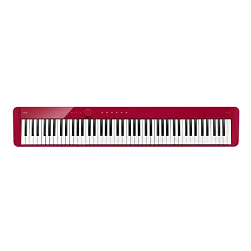 Casio Privia PX-S1100 Digital Piano Bundle with CS-68 Furniture Stand, SP-34 Sustain Pedal, Bench, Instructional Book, DVD, Online Piano Lessons, and Polishing Cloth - Red