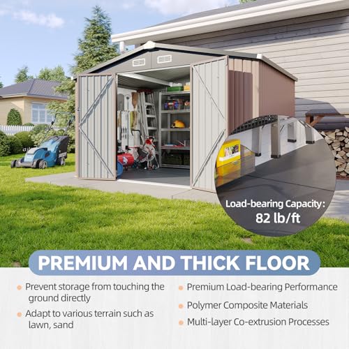 8'x4' Shed Galvanized Steel Storage Sheds with Triple Doors Weatherproof Outdoor Utility Sheds, Dual Lock Lean to Shed with Sloped Roof for Mower, Bike, Generator, Garden Tools (Black)