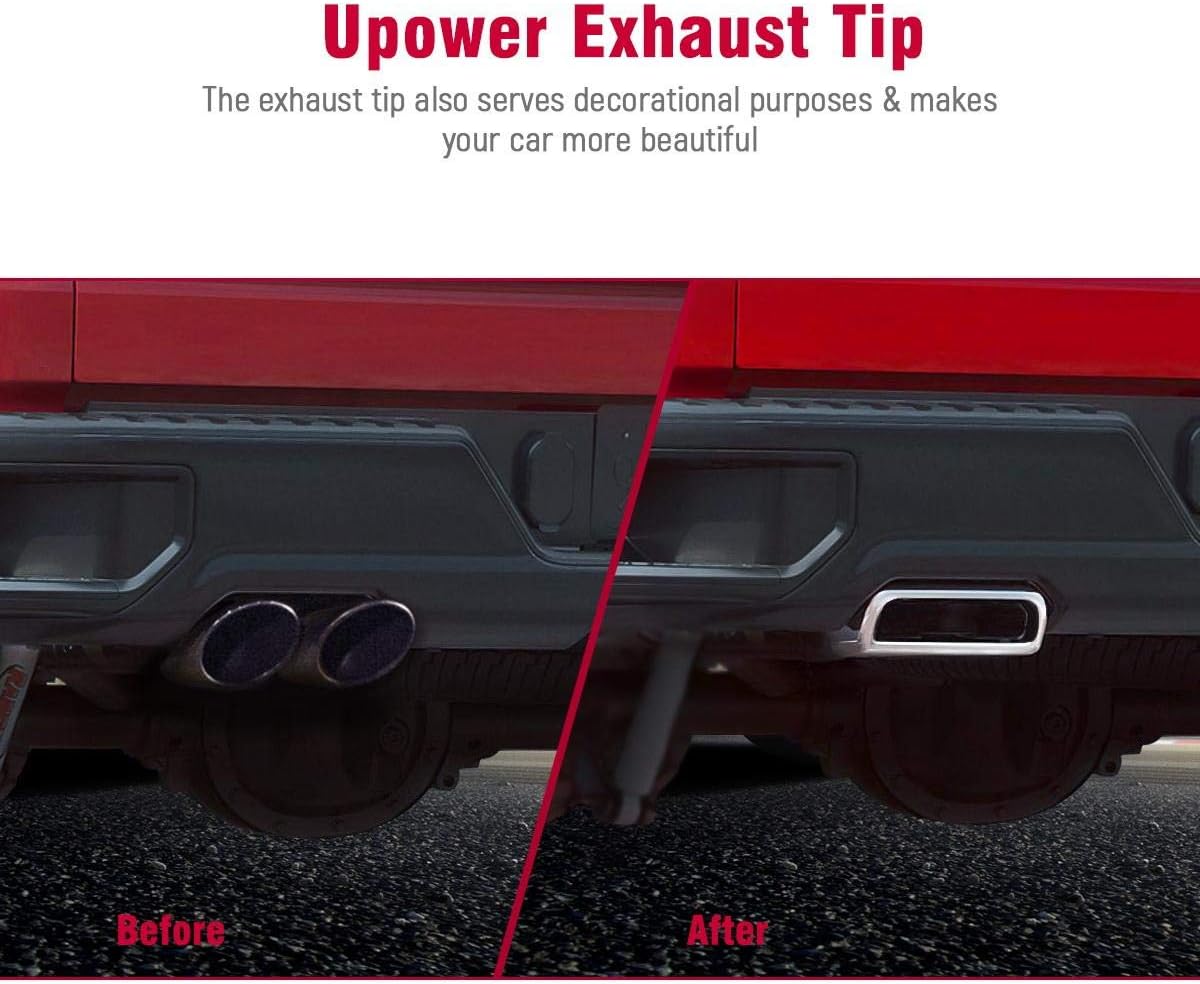 Pack of 2 Upower Exhaust Tip 2.25" Inlet 2" x 6" Outlet 10" Long Rolled Rectangle Stainless Steel Exhaust Tailpipe Tips fits Chevy Camaro Style Pack of 2